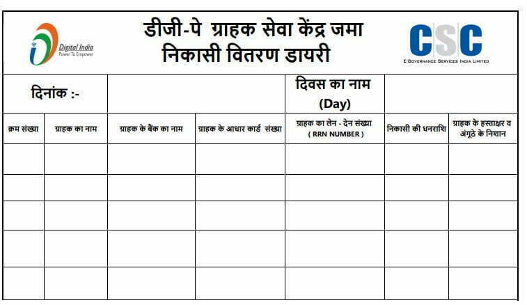 DigiPay Deposit and Withdrawal Record Diary