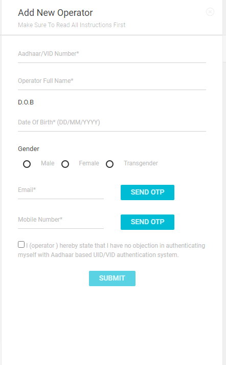 CSC OPERATOR ID CREATE FORM